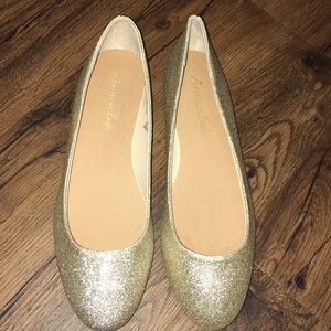 Gold glittery flats